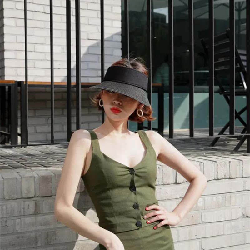 Summer Womens Straw Hat Breathable Empty Top Leisure Beach Sunshade Wide Eaves Adjustable Folding Sun 250326