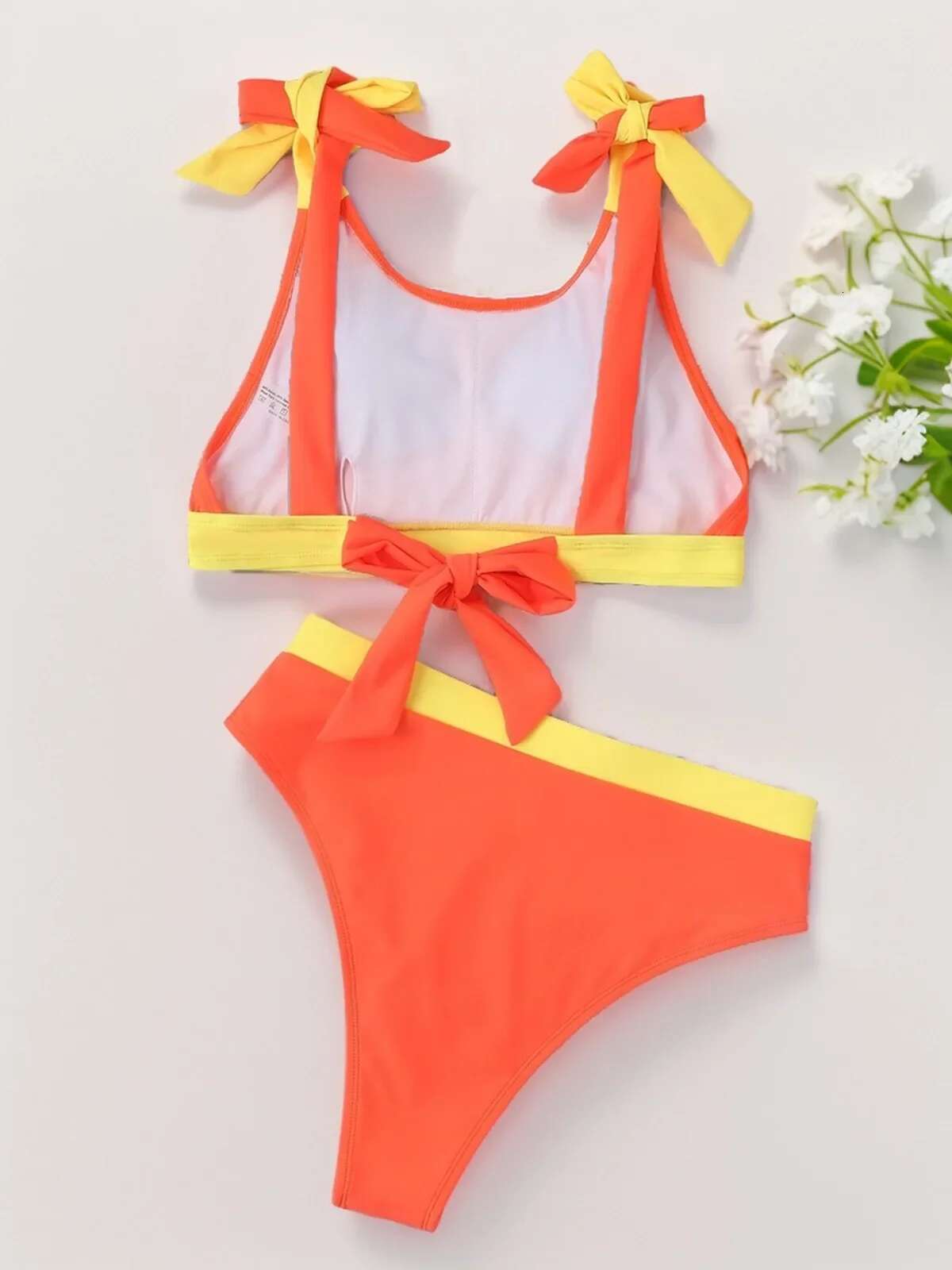 Dongdumaoyi Orange Two Piece Swimsuit For Women New Suspender Backless Bikini Set High Wasit Beach Vacation Bathing Suit Swimwear