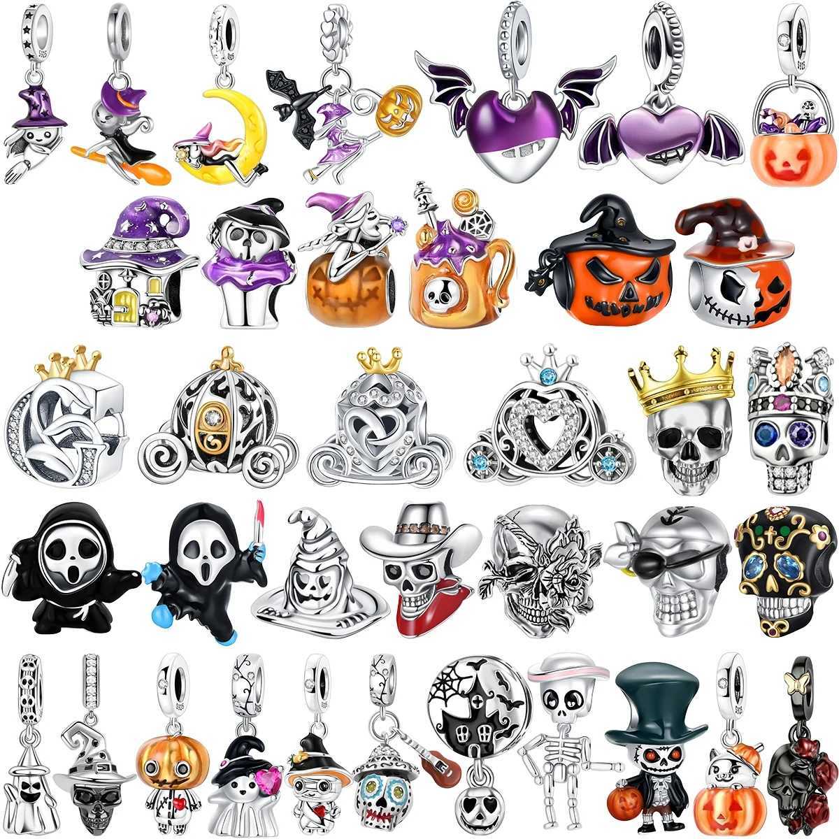 Funny Halloween Charms 925 Sterling Silver Pumpkin Witch Magic Hat Pendant Bead Fit Original Bracelet Necklace DIY JewelryXJ251107