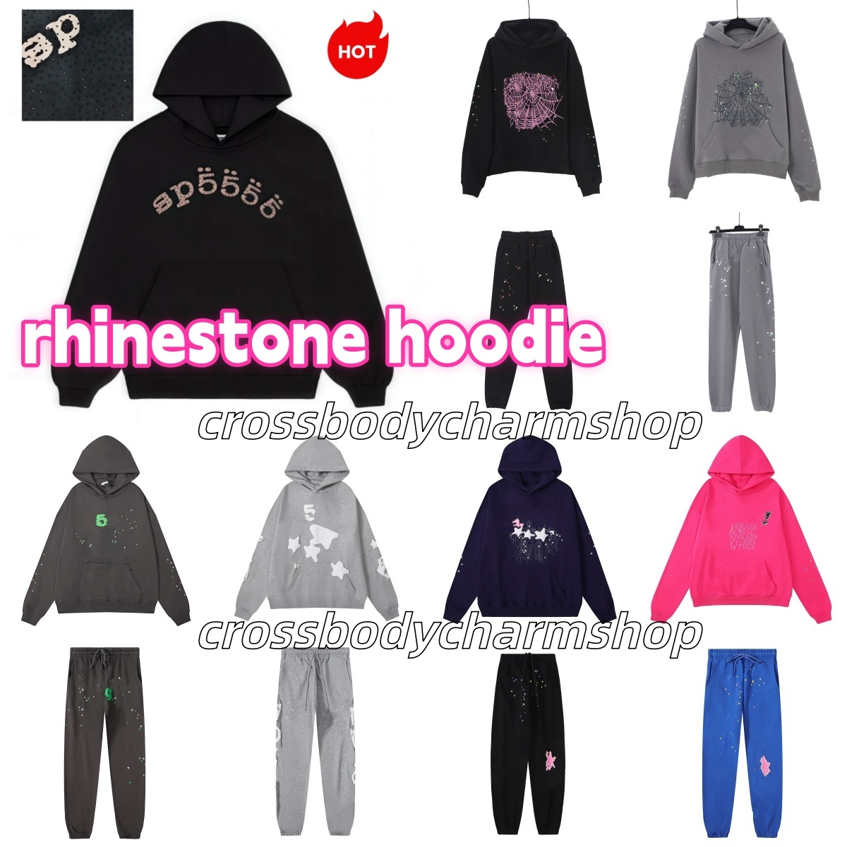 spider designer hoodie designer for mens hoodie rhinestone for men graphic hoodie hip pop hoody sweatpants fashion hoodies for men Woman Letter printed High Quality