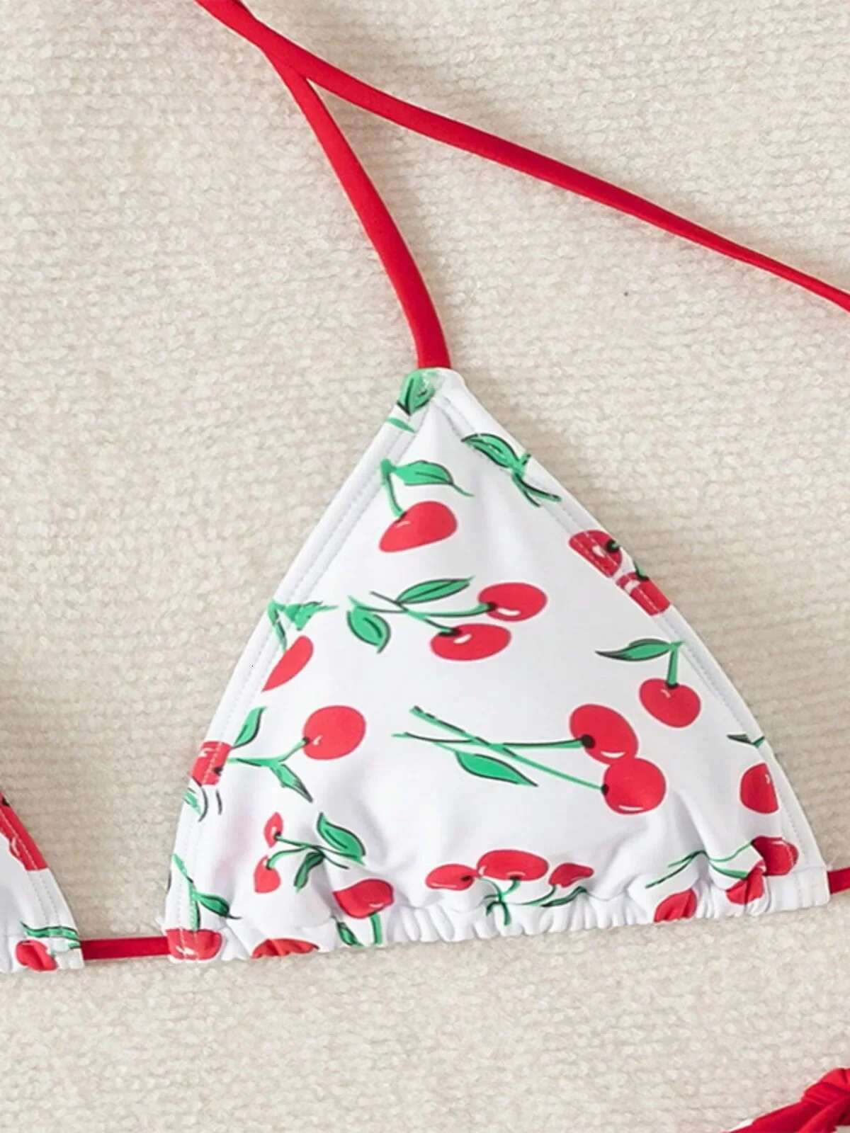 Dongdumaoyi Women S Cherry Print Two Piece Swimsuit Sexy Triangle Bra Mini Bikini Set Suspender Halter Backless Beach Vacation Swimwear