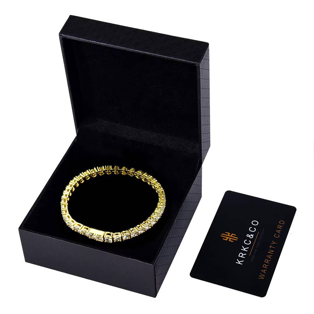KRKC Drop Shipping 1pcs Service 5mm 14K Gold Crystal Tennis Chain Bracelet Jewelry Men Women Iced Out Diamond CZ Tennis Bracelet