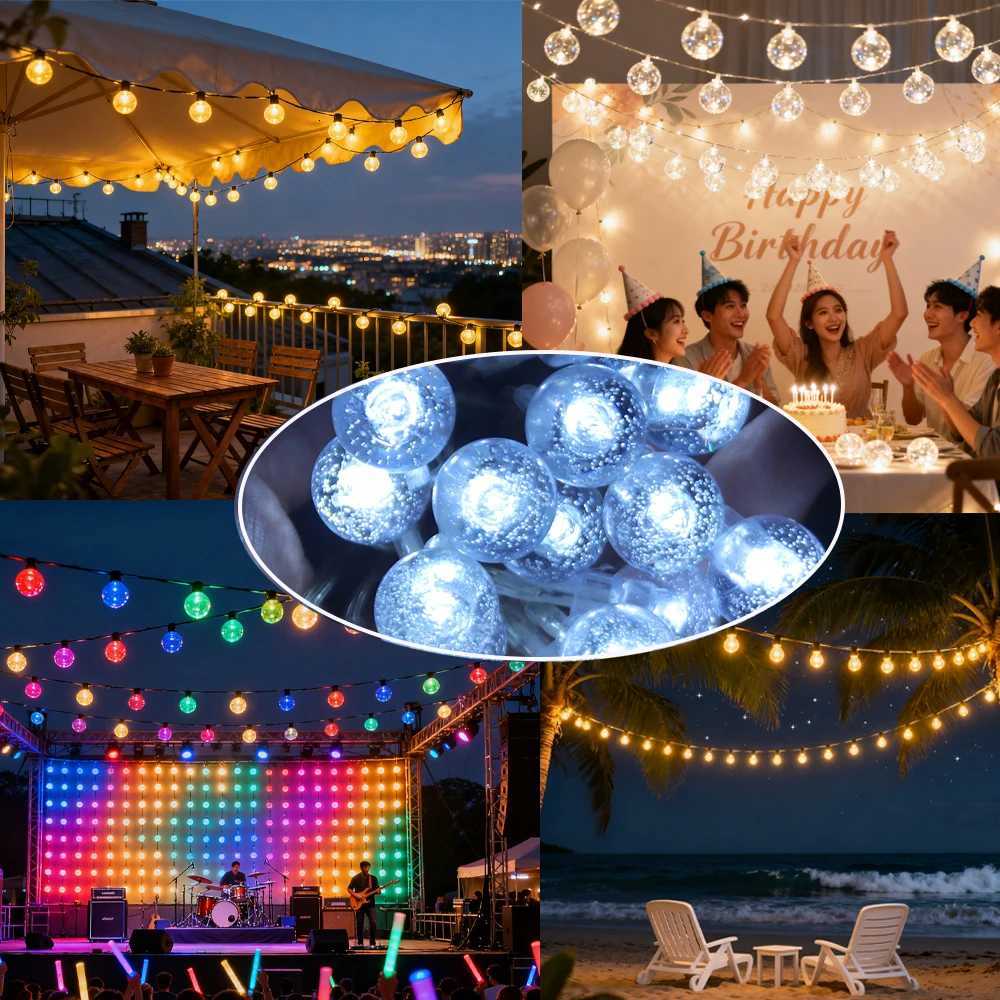 Crystal Globe String Lights 10 40 80LED Outdoor IP65 Waterproof USB/Battery Box Power Supply for Garden Tree Patio Party Decor W251107