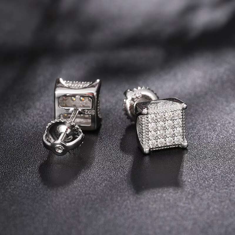 Vintage Mens White Gold Stud Earring 925 Sterling Silver Jewelry Stud Earrings VVS1 Moissanite Geometric Stud Earrings