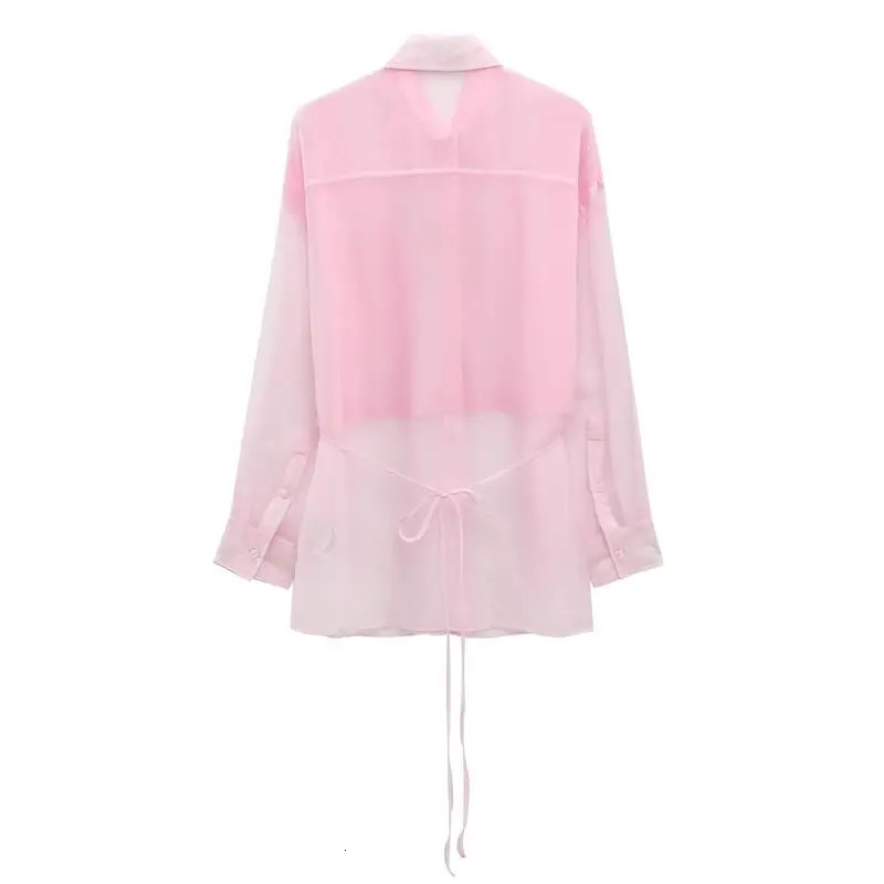 Blouses Womens Shirts Spring Chic Pink Loose Perspective Elegant Tops Street Youth Fashion 250407