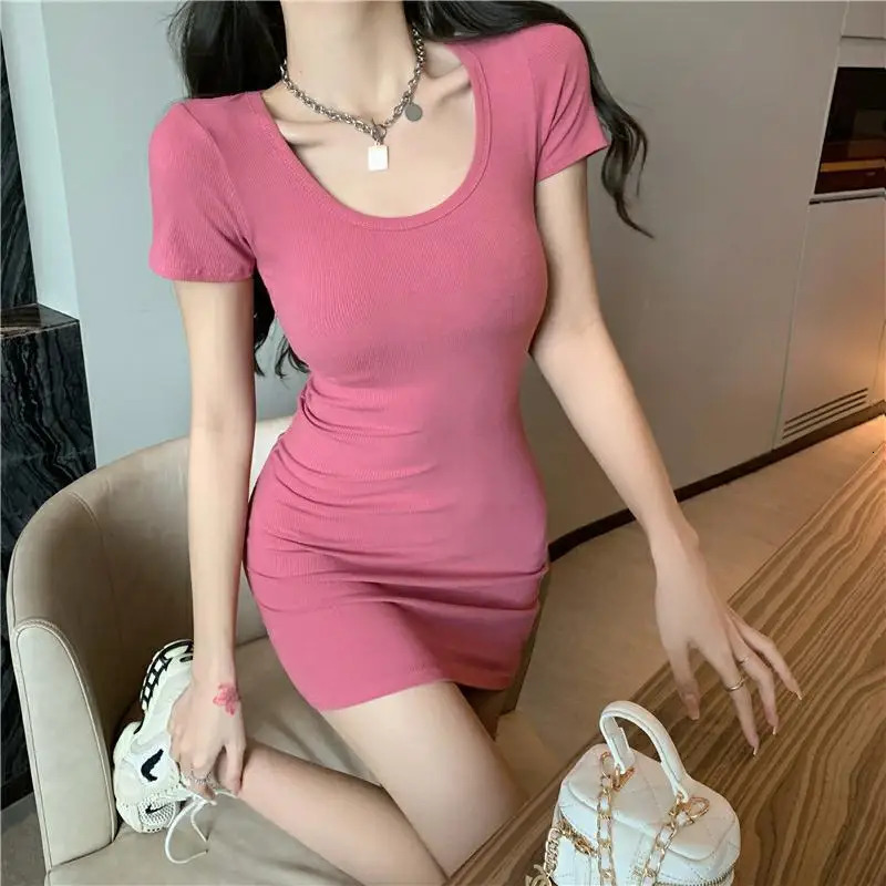 Pure Desire sexy tight fitting dress suitable for spicy girls womens summer short skirt pink waist slimming dress 250402