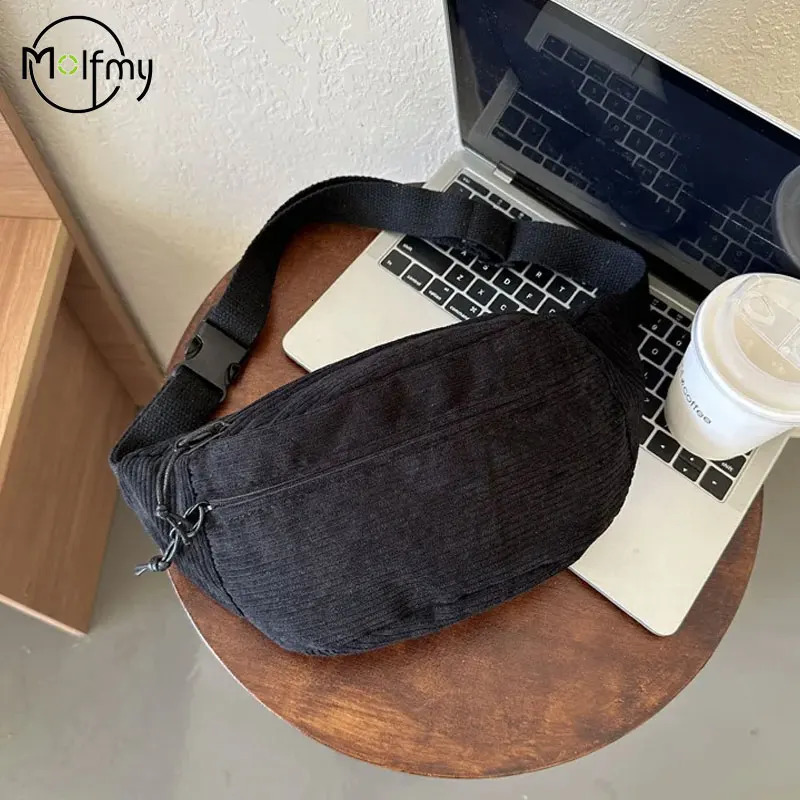 Womens waist bag Corduroy Student shoulder bag Crossbody chest bag Fanny Pack fashion mobile phone womens Bum with wallet 250402