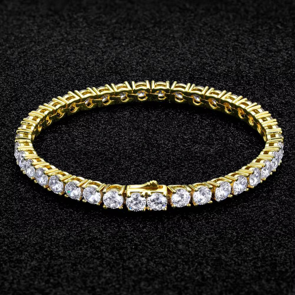 KRKC Drop Shipping 1pcs Service 5mm 14K Gold Crystal Tennis Chain Bracelet Jewelry Men Women Iced Out Diamond CZ Tennis Bracelet
