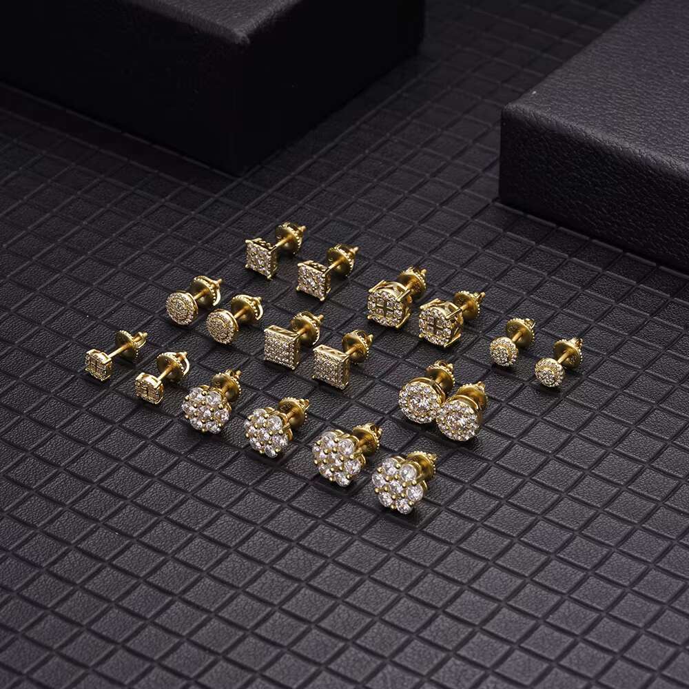 Hip Hop Jewelry 14k 18k White Gold Plated Iec Out VVS Moissanite Diamond 925 Sterling Silver Square Stud Earrings for Men