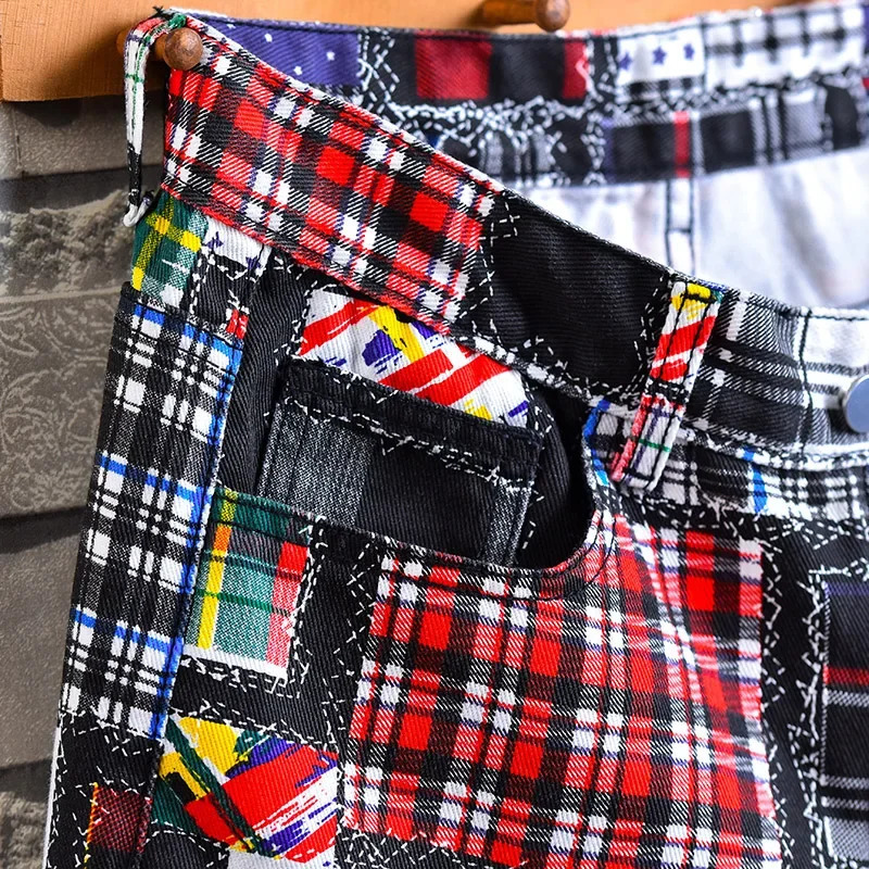 summer ner floral plain denim shorts street clothing hole straight slim fit casual jeans mens 250313