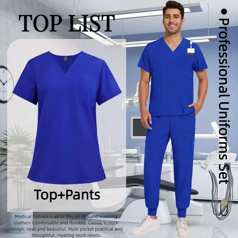 Anti-Wrinkle Premium Fabric Clinical Uniforms Washable Nurse Uniforms Scrubs Sets Blouse Pockets Straight Pants 250402