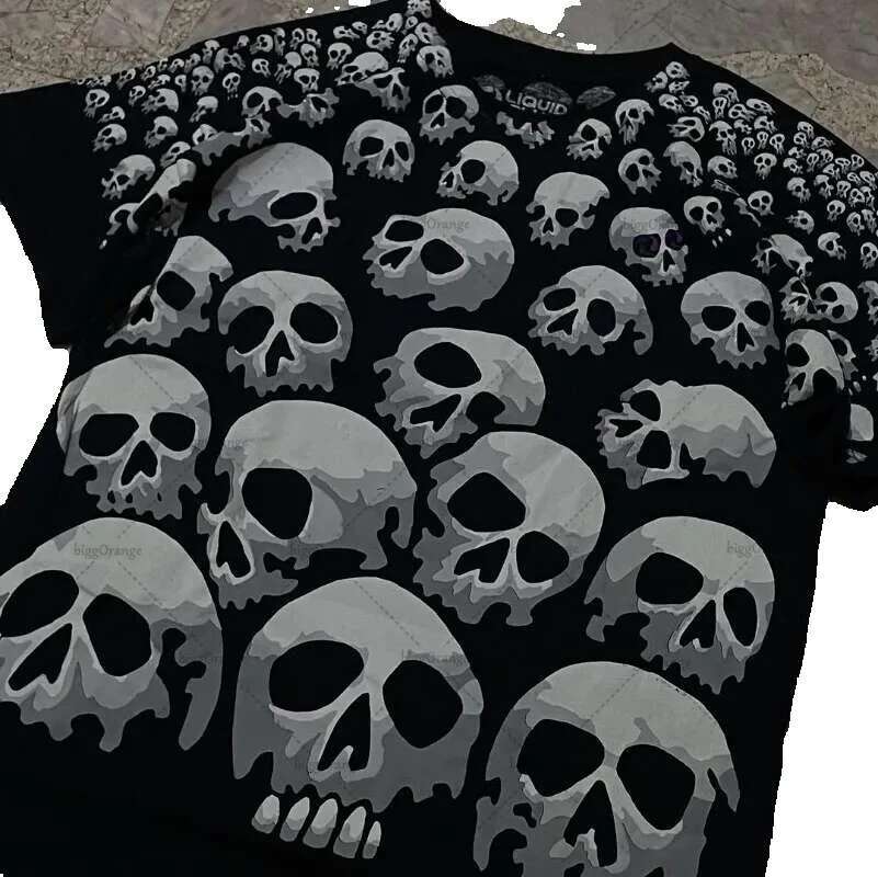 Men's and women's loose cotton T-shirts, brand new retro American skull design, fashionable, street hip-hop Haruku Y2K, casual oversized top