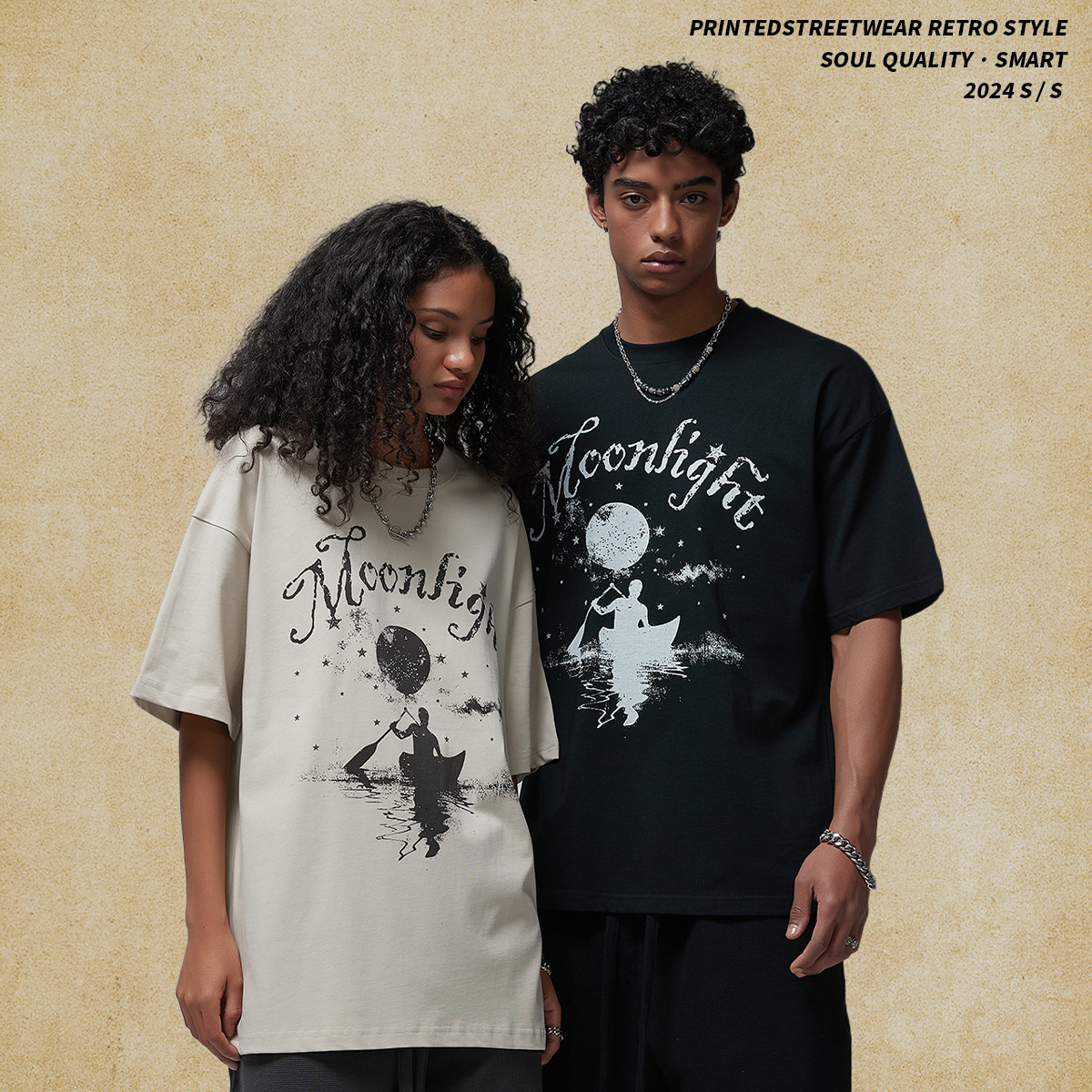 Wear | 2025 Summer White Ink Digital Direct Spray Printed Men's Short sleeved T-shirt Trendy Brand Unisex Couple T
