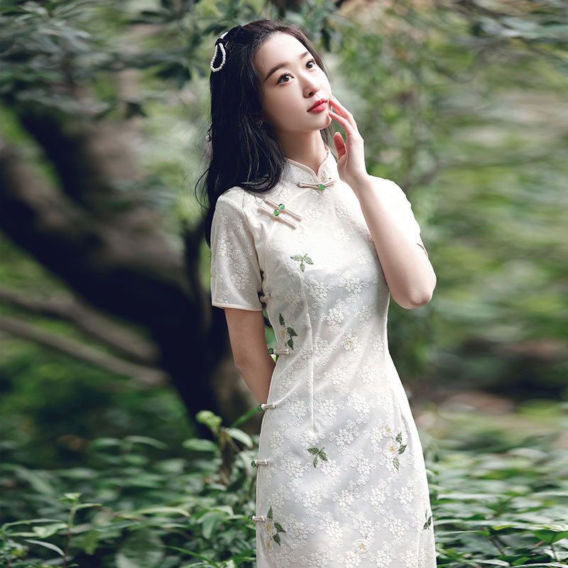 S26 New Summer Short Sleeve Stroke Retro Improved Young Girls Daily Wear Dress