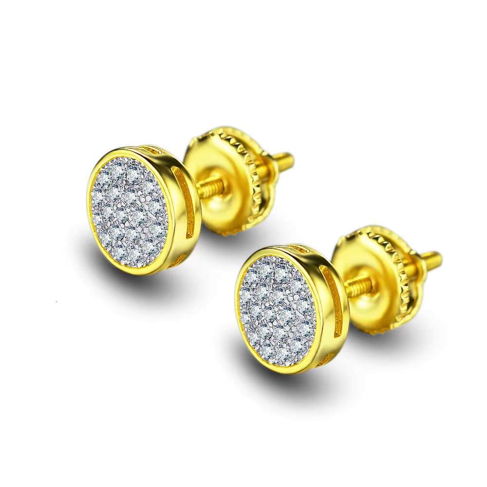 Women 925 Silver Brass 18K Gold Plated Shiny Transparent Round Zircon Stud Earrings