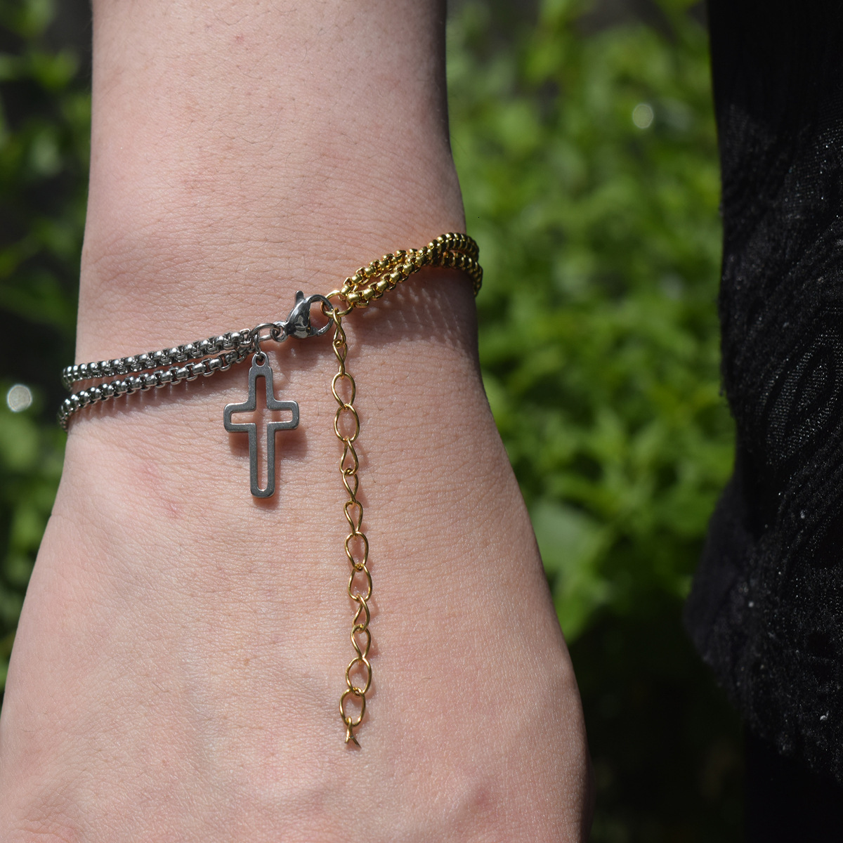 New Fashion Cross Square Bead Double layer Chain for Men and Women Handjewelry Bracelet