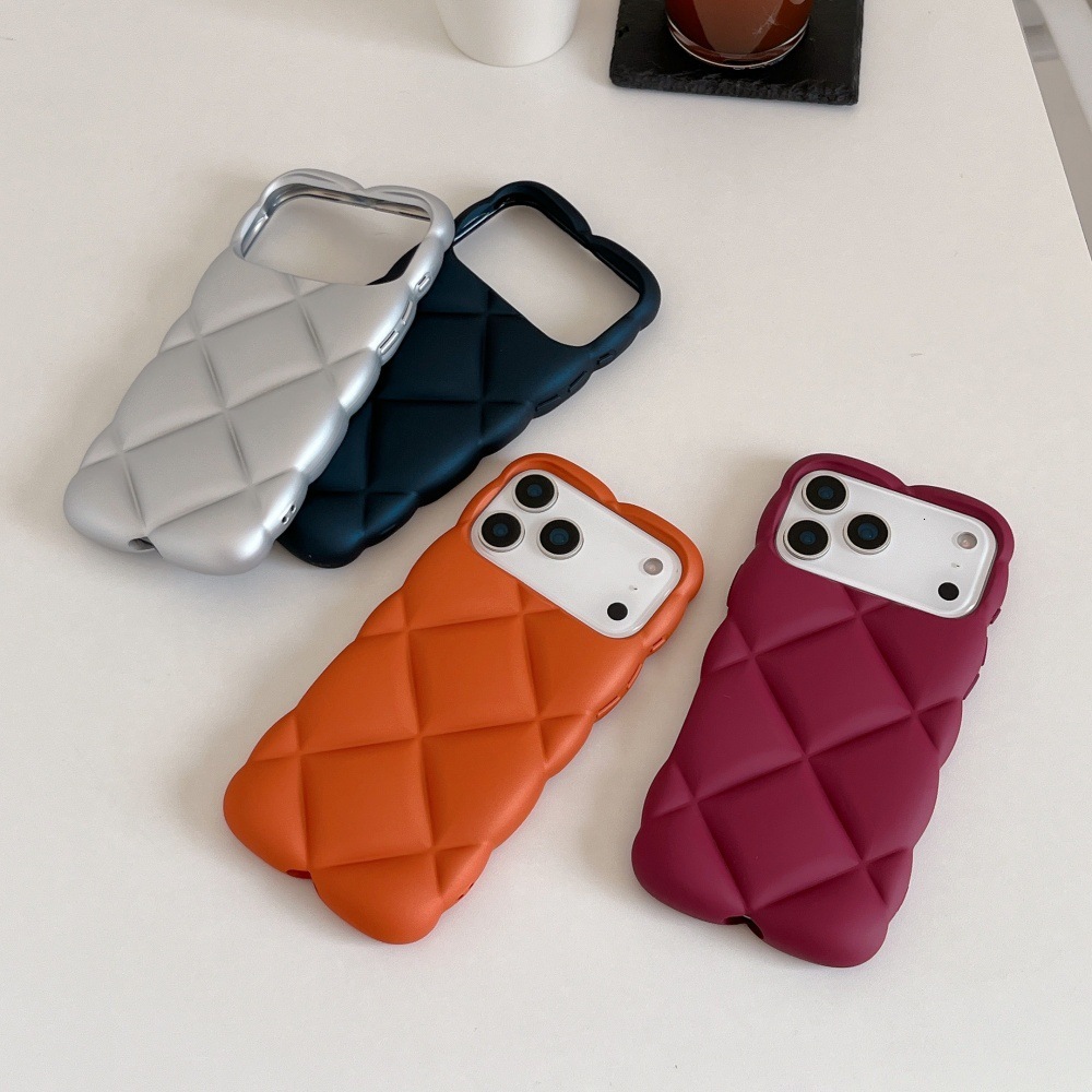 Leather Diamond Pattern Phone Case Compatible with iPhone 17/16 Pro Max Solid Color Protection Same as 15/14 Pro