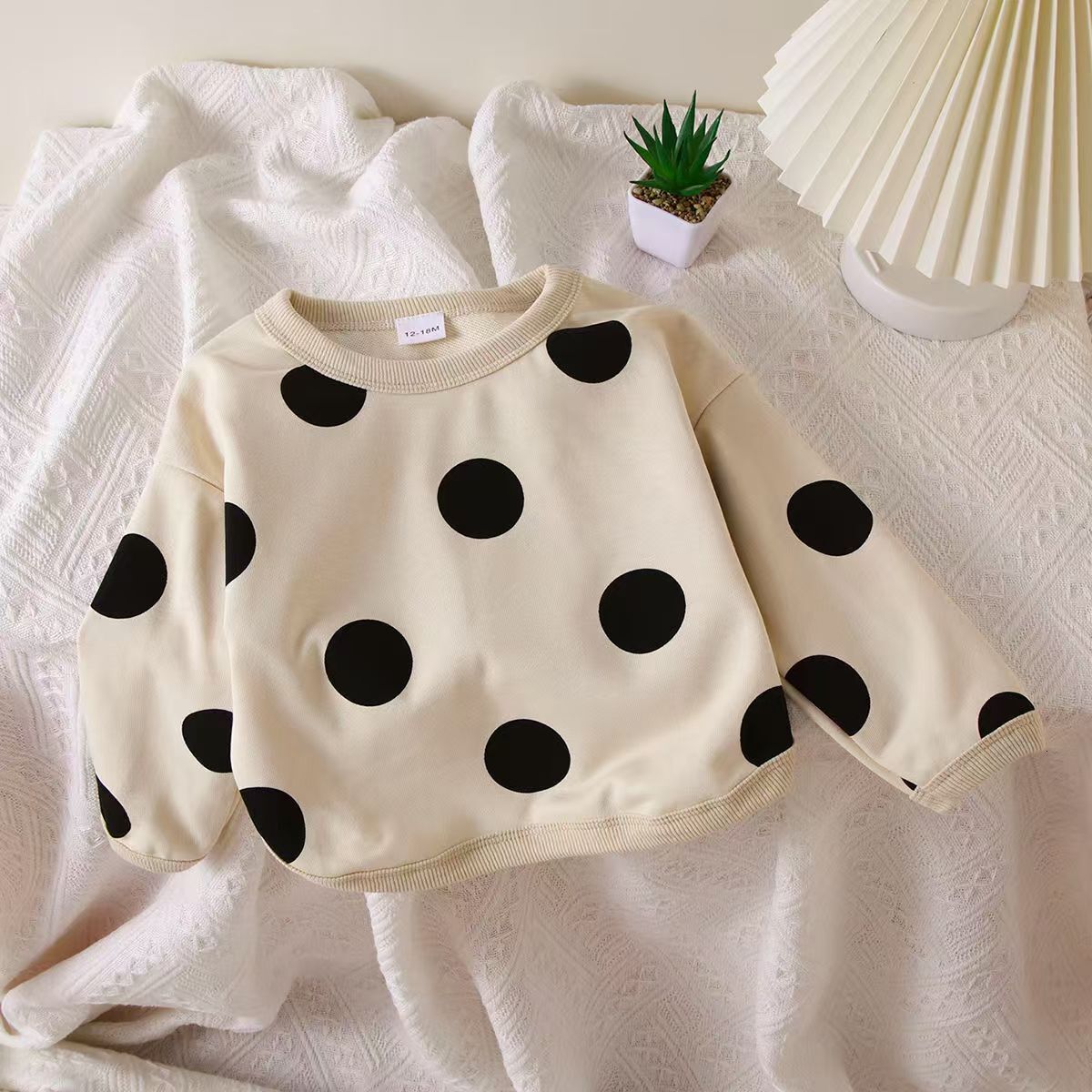 Ddmyshoesvip Fashionable Girls Korean Version Children S Cotton Hoodie Baby Polka Dot Thick Round Neck Pullover Polka Dot Top