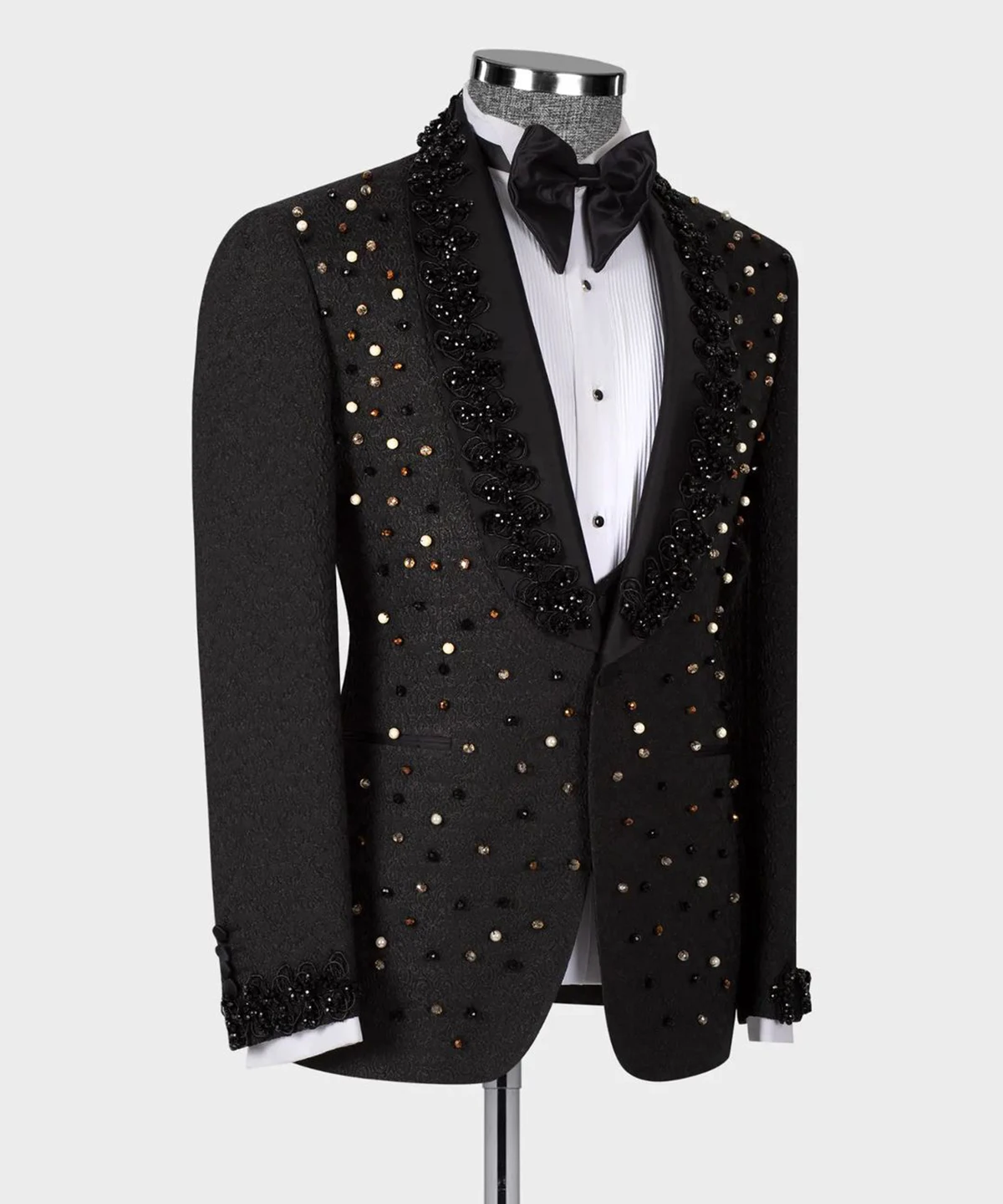 Vintage Men's Wedding Suit Shawl Lapel Rhinestone Applique 3 Pieces Set Tailored Blazers Jacquard Groom Jacket for Wedding Custom Made Coat(Pants