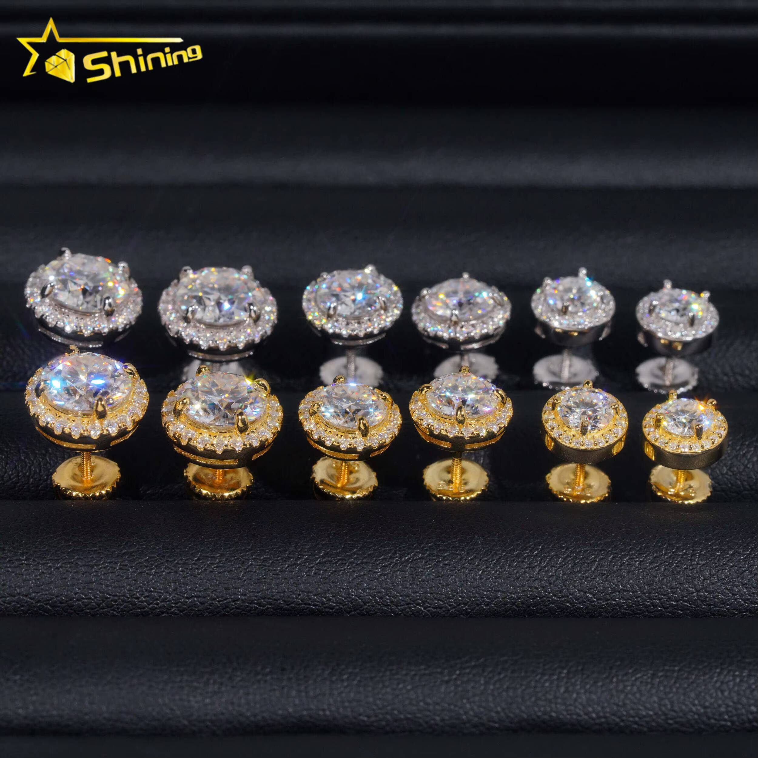 Fine Jewelry Stud Earring Moissanite Pass Diamond Tester Gold Plated 925 Sterling Silver Iced Out VVS Diamond Moissanite Earring