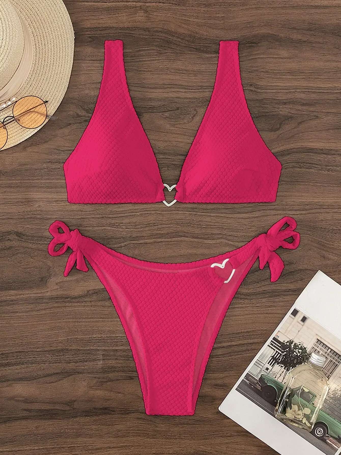 Dongdumaoyi Sexy Heart Designer Bikinis Sets Women Hot Pink White Push Up Tie Side Thong Swimsuit Summer Bathing Suit Micro Swimwear