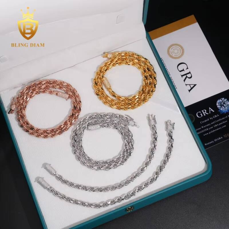 Hot Sale Pass Diamond Tester Hip Hop with GRA VVS Moissanite Iced Out Jewelry 925 Silver Cuban Link Chain Necklace Bracelet Men