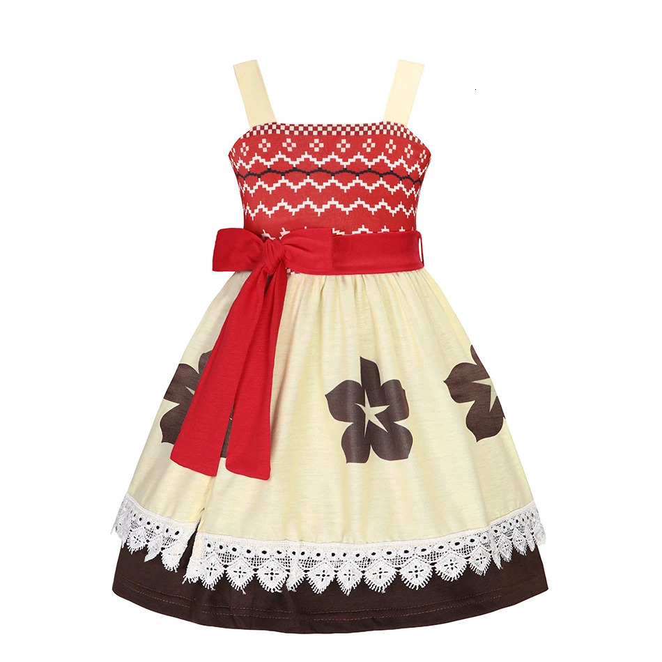 2-10y Child Girl Dress Summer Princess Moana Full Printing Sleeveless Dress Casual Children Clothing with Necklace Daily Outifit 250407