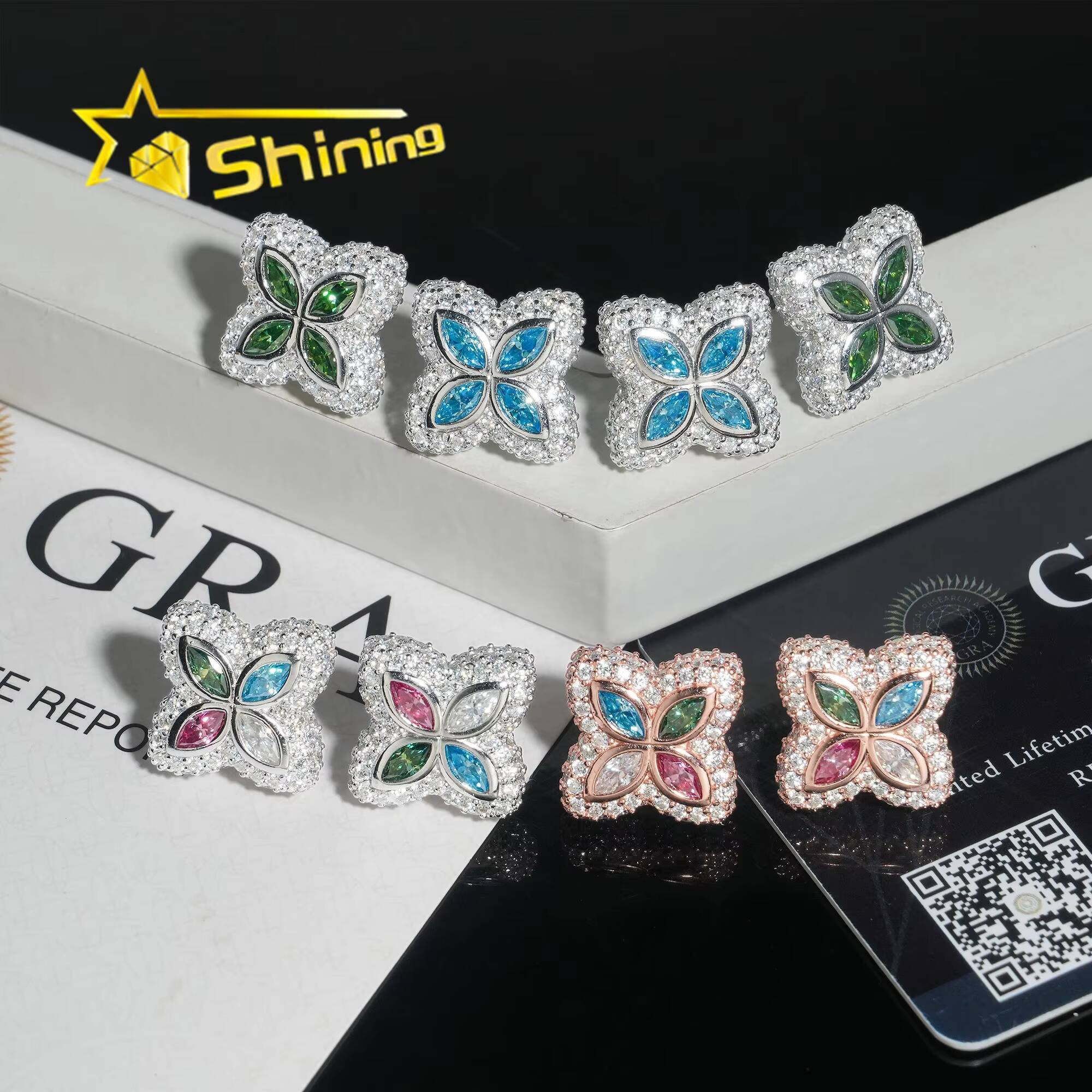 15MM Width Sterling Silver 925 Pass Tester Lab Diamond Iced Out VVS Moissanite Hip Hop Fine Jewelry Stud Earrings