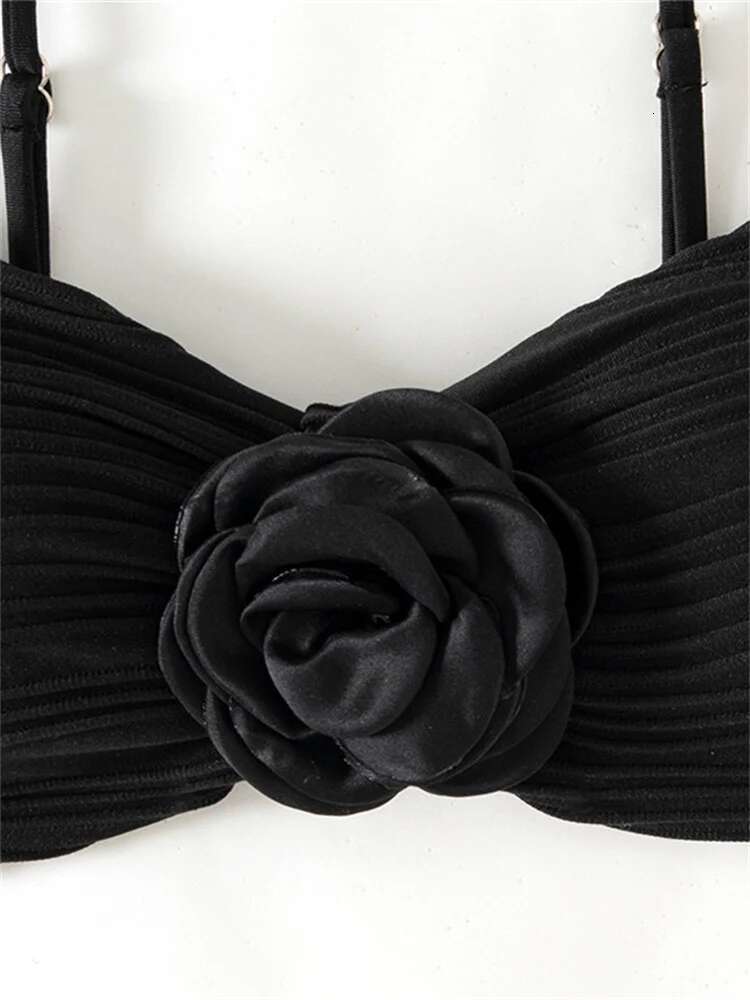 Dongdumaoyi Sexy D Floral Bikini Set Women Black Pleate Push Up High Waist Swimsuit Summer Bathing Suit Holiday Two Piece Swimwear