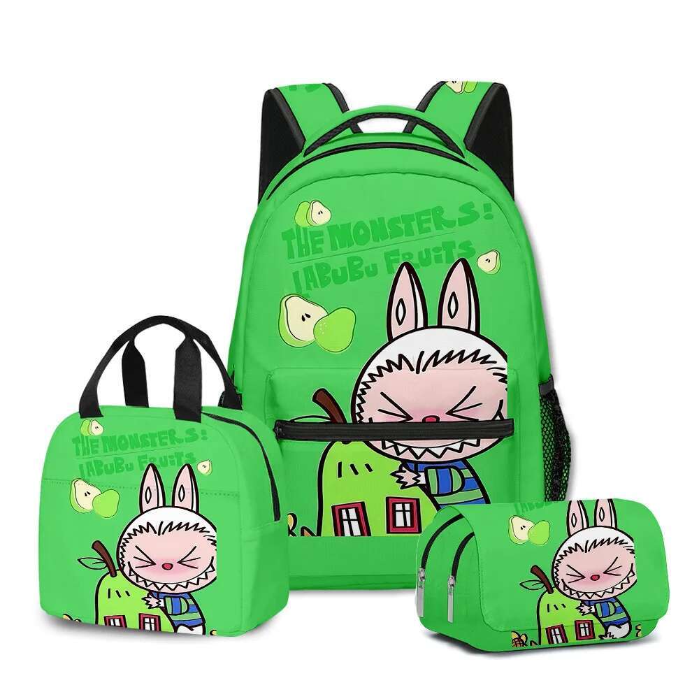 Cartoon Novelty Fashion Cool Labubu 3D Print 3Pcs/Set Student School Bags Laptop Daypack Backpack Lunch Bag Pencil Case