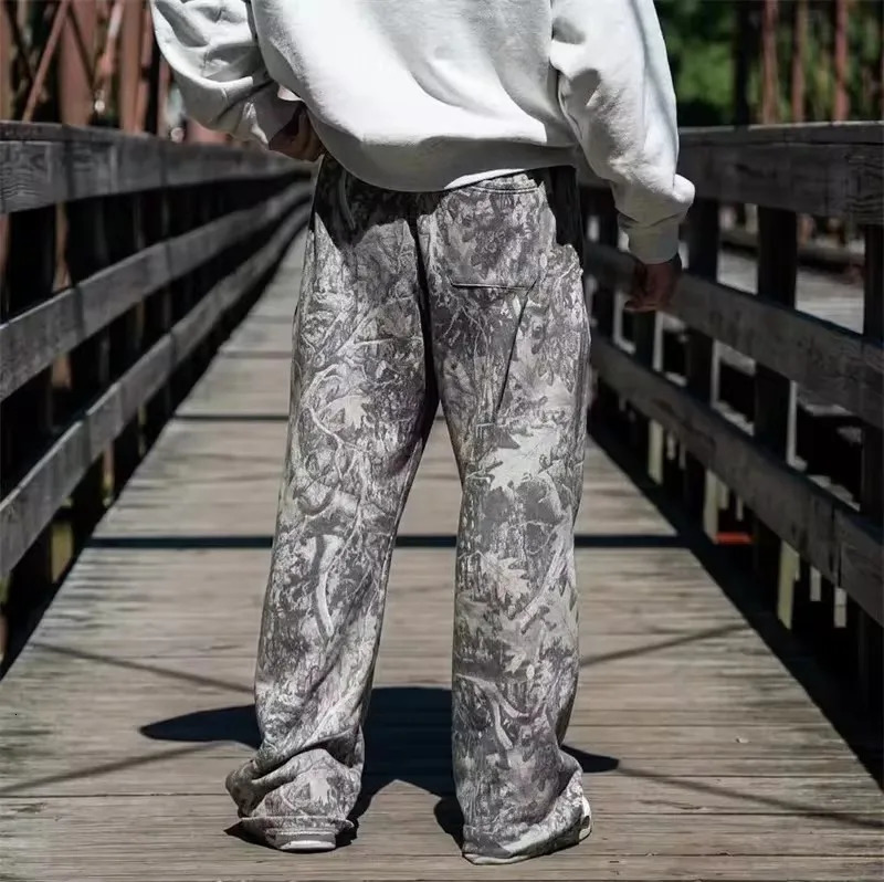 Spring straight casual pants mens camouflage wide leg breathable running loose oversized sweater 250403