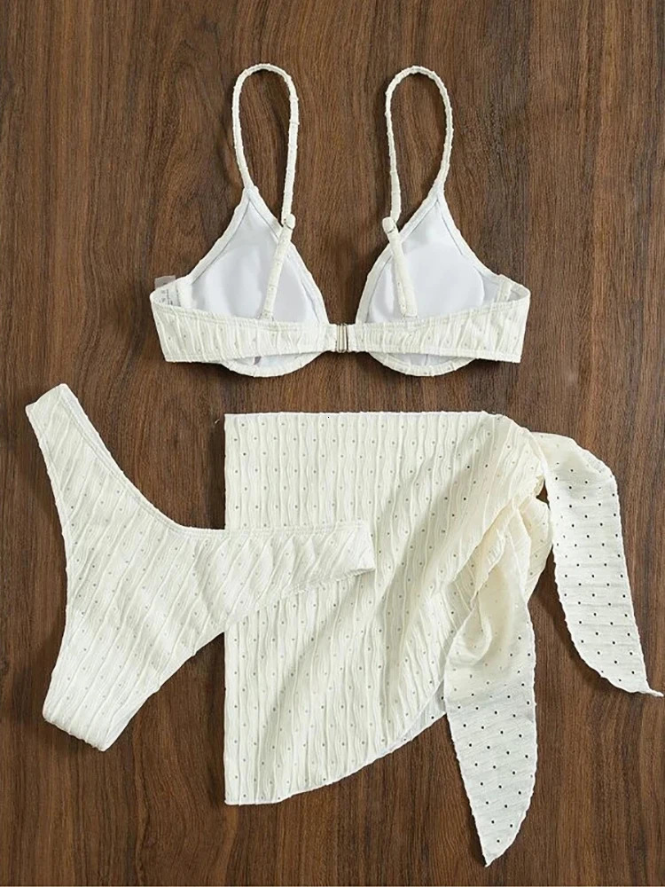 Sexy Solid Bandage Bikini Low Waist Three Pieces Swimsuit Women Brazilian Swimwear Female Beachwear Bathing Suit bikini 250313