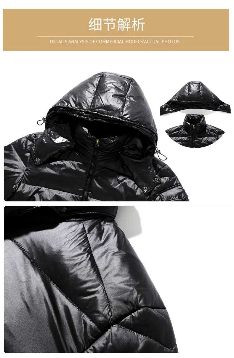 2024 New Winter Warm Down Jacket Mens Fashion Bright Short Down Coat Outdoor Light Waterproof White Duck Down Hooded Parka MenT251107