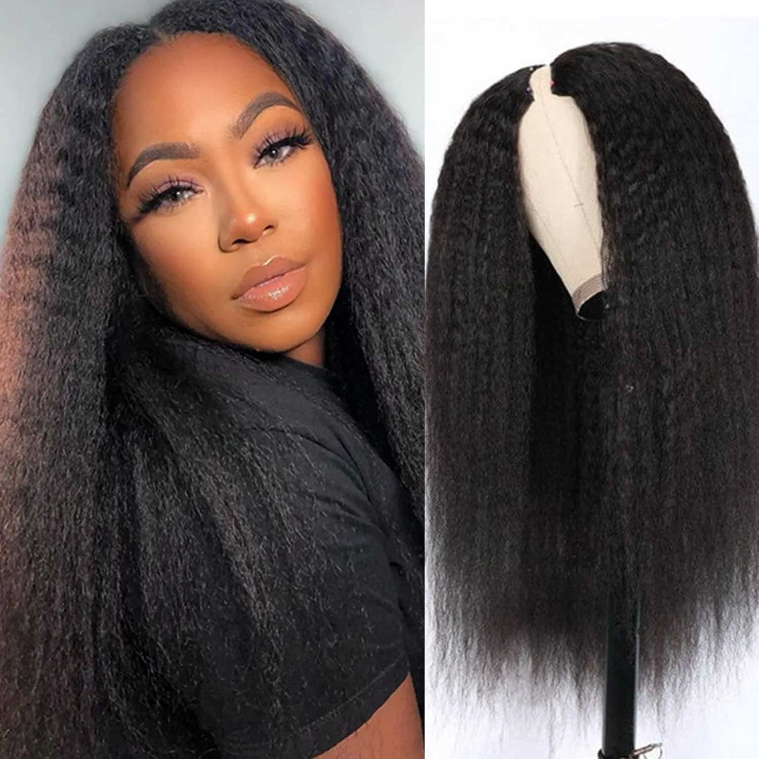 V Part Wig Human Hair Kinky Straight 200 Density No Leave Out V Part Wigs Upgrade U Part Human Hair Wig Clip V Shape Human Hair W251107