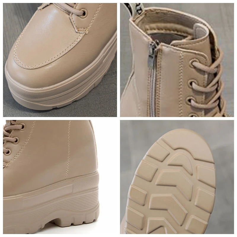 Fujin 10cm 12cm Women Casual PU Leather Woman Platform Wedge Ankle Boots Spring Autumn Shoes Chunky Sneakers Winter Plush Shoes 250402