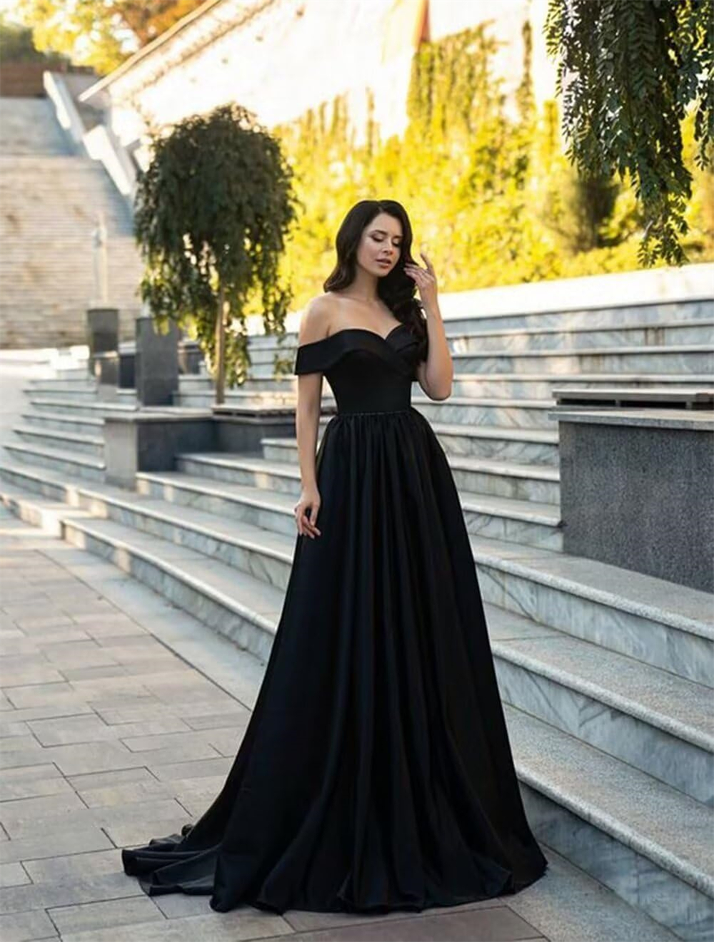 Long Prom Dresses Elegant Off-the-Shoulder Sweetheart Satin A-Line Lace-up Plus Size Formal Occasion Evening Party Gown Pd09