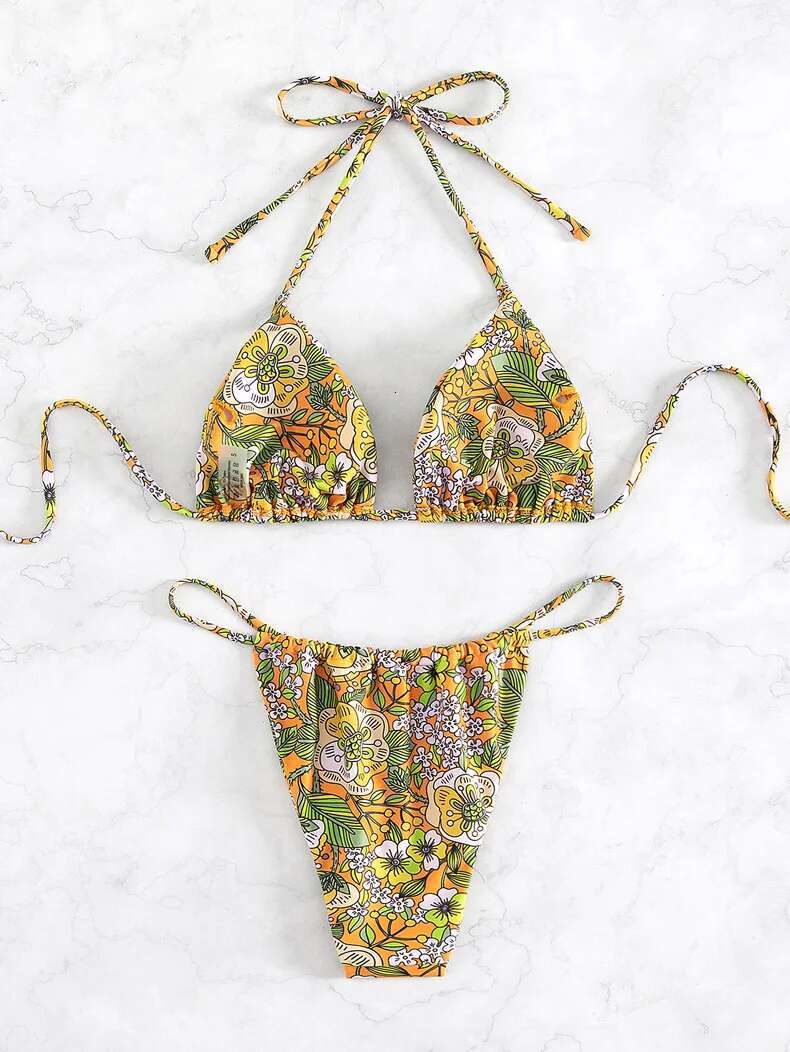 Dongdumaoyi Sexy Floral Bikini Women Swimsuit Female Micro Thong Bikinis Set Brazilian Cut Out Push Up Bathing Suit Swimwear Biquini