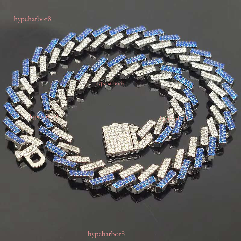 14mm width hip trendy ice necklace dia two tone fork shaped Cuban chain