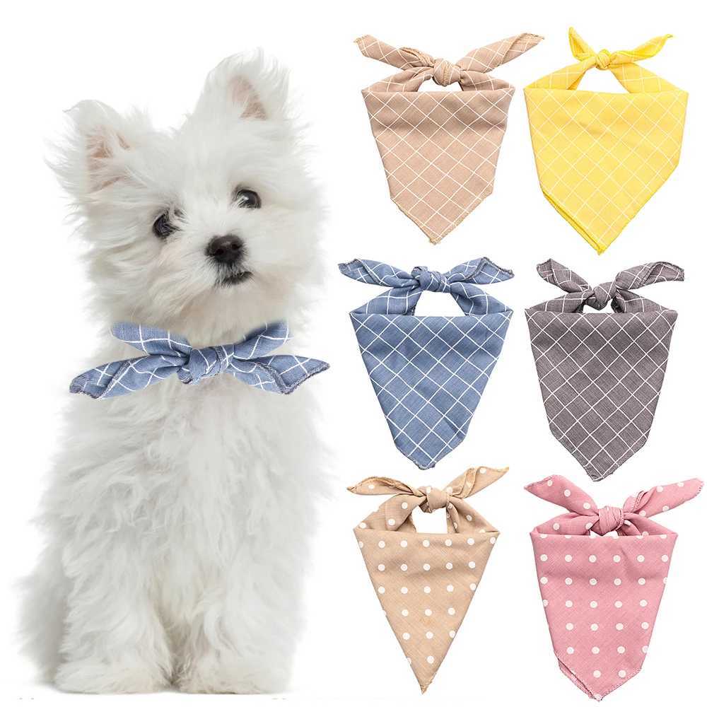 High Quality Pet Bandanas Plaid Dots style cotton dog Bandanas Scarf Bowties collar Pet square bib for puppies kittens and dogs necks T250407