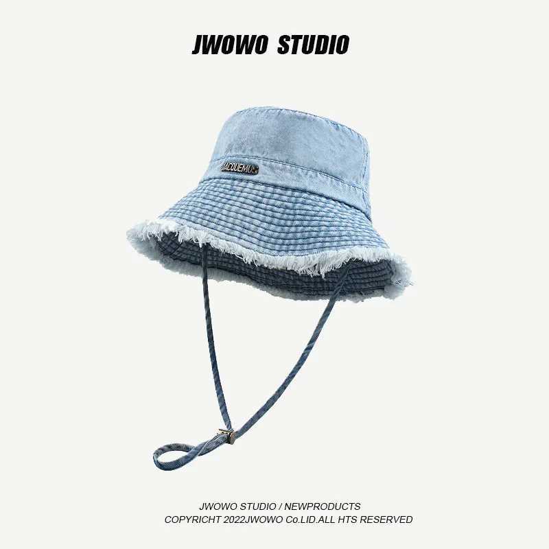2025 Blue Leopard Print Cowboy Hiking Bucket Hats with String Women Denim Beach Sun Hat Outdoor Bob Panama Summer Fisherman Cap Z250407