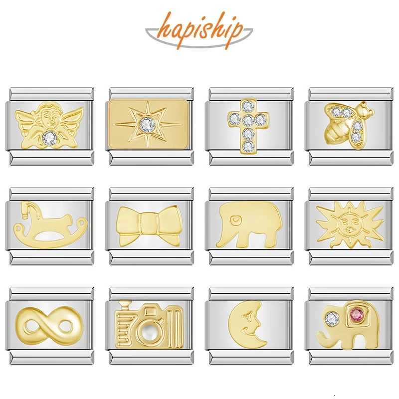 Hapiship 2024 New Elephant Sun Cross Bee Angel Camera Italian Charm Links Fit 9mm Bracelet Stainless Steel Making Jewelry DJ1188XJ251107