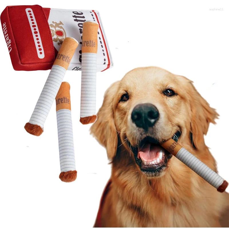 Update Creative Interactive Giggles Dog Toys Funny Plush Chewing Toy With Squeaking Sound Cigaret Box Good Pet Gifts