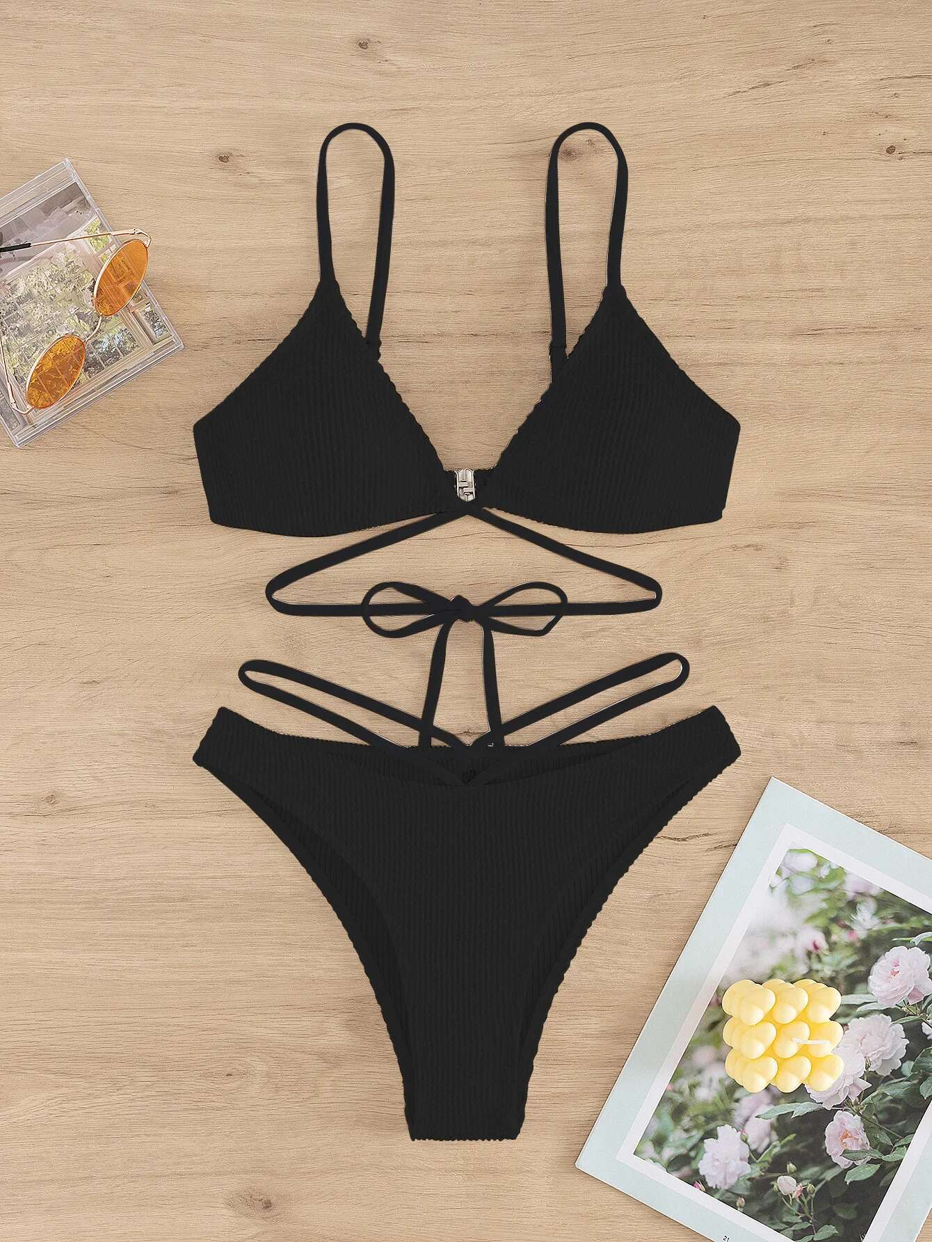 Dongdumaoyi Black Bikini Sexy Micro Bikinis Sets Women Halter Criss Cross Push Up High Waist Swimsuit Beach Bathing Suit Swimwear