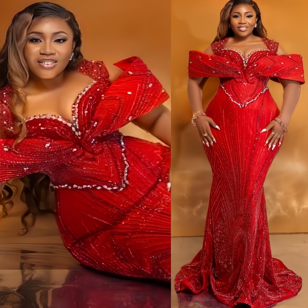 Aso Ebi Dark Red Mermaid Prom Dresses 2026 Beaded Crystals Sheer Neck Evening Formal Party Second Birthday Engagement Gowns Plus Size Dress For Specia