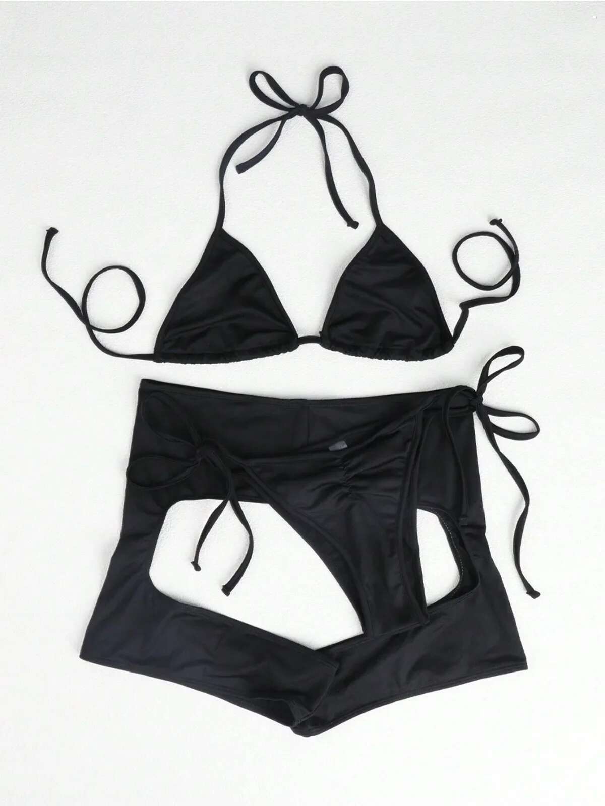 Dongdumaoyi Solid Color Piece Swimsuit For Women Sexy High Waist Hollow Out Bikini Set Triangle Bra Suspender Backless Beach Swimwear