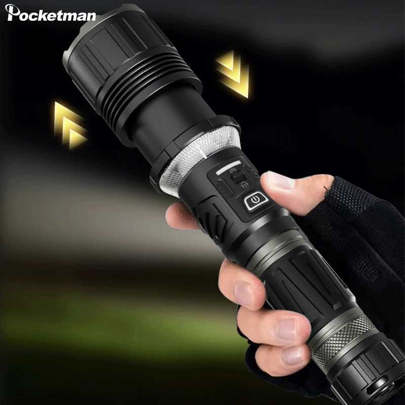 Powerful 50W LED16LED Side Light Long Range Flashlight Type-C USB Rechargeable Flashlights Telescopic Zoom TorchW251106