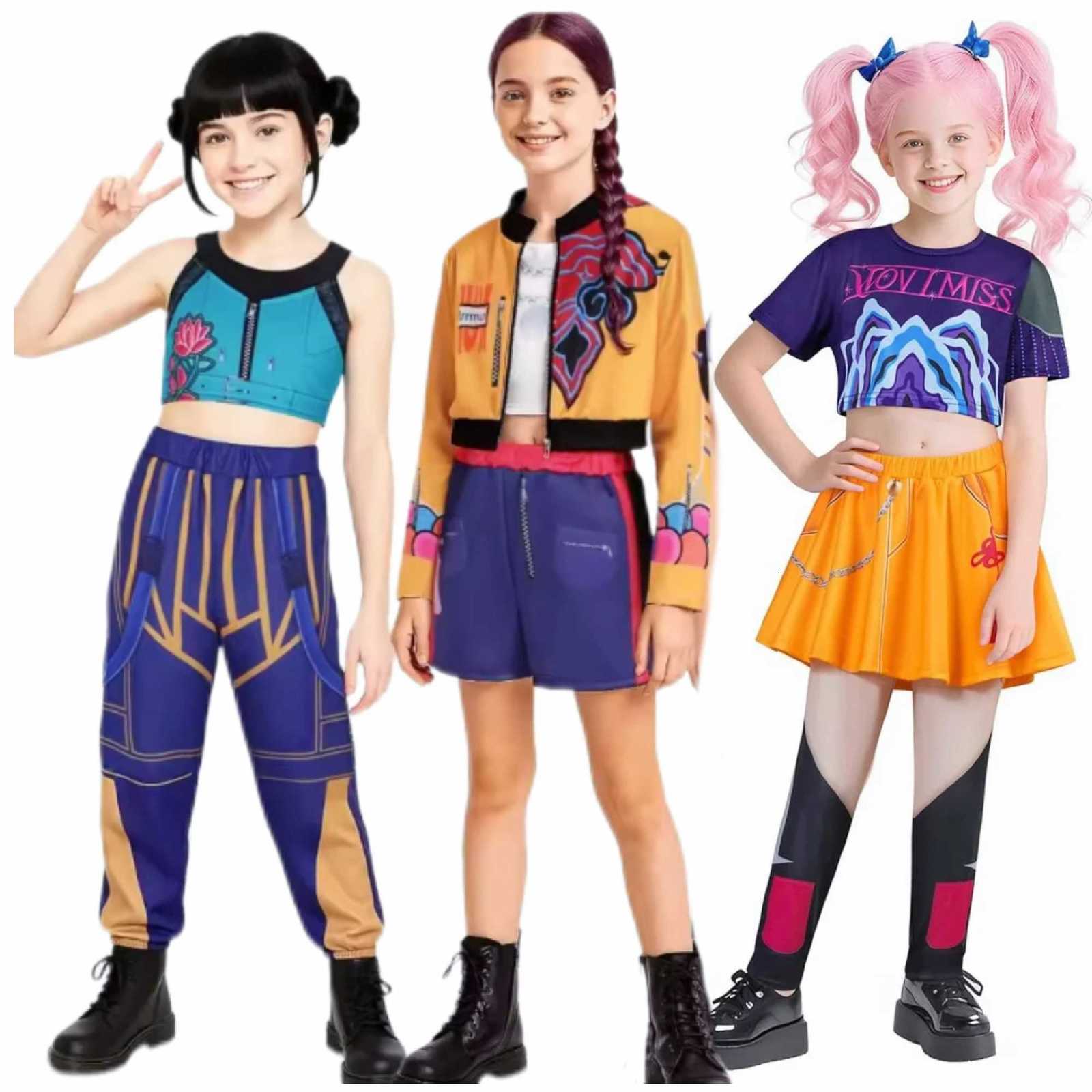 Kids Kpop Demon Hunters Rumi Zoey Mira Cosplay Huntrix Costume For Girls Clothes Group Idol Roleplay Halloween Carnival Suit W251107