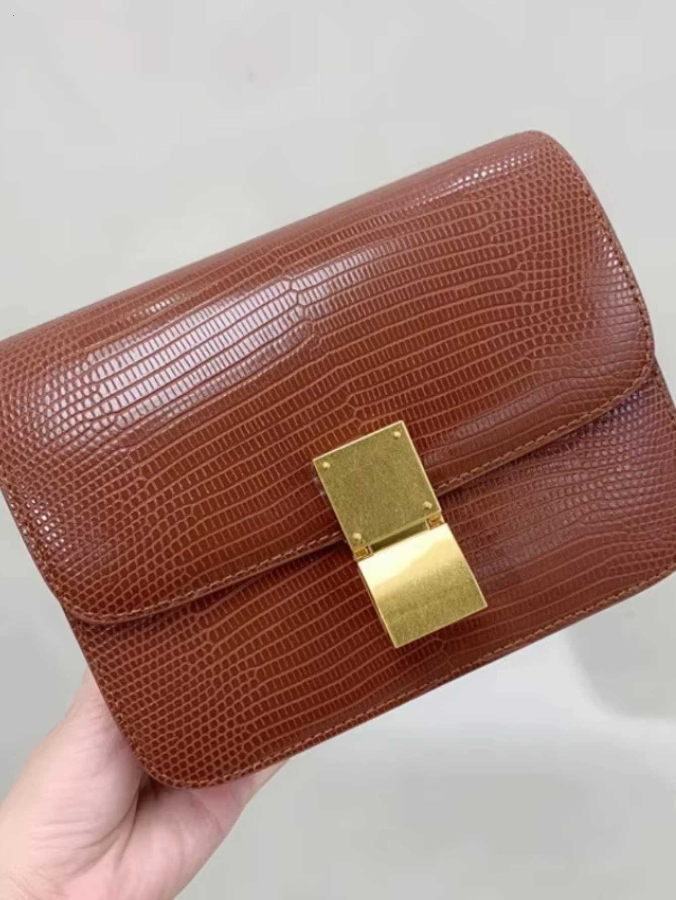 2025 new beancurd bag lizard pattern cowhide womens bag single shoulder diagonal cross portable retro small square bagW251107