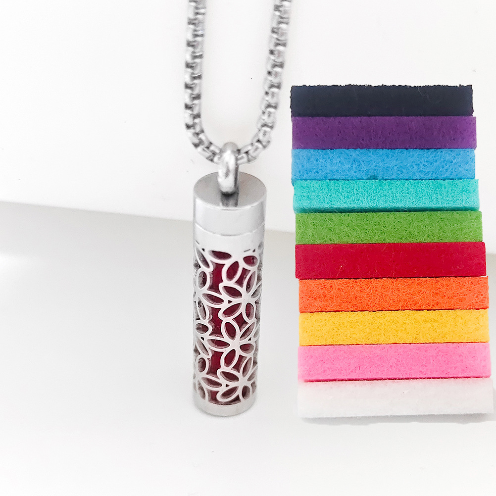 Aromatherapy perfume bottle essential oil stainless steel necklace hollow corrugated pendant lovers cyder popular jewelry