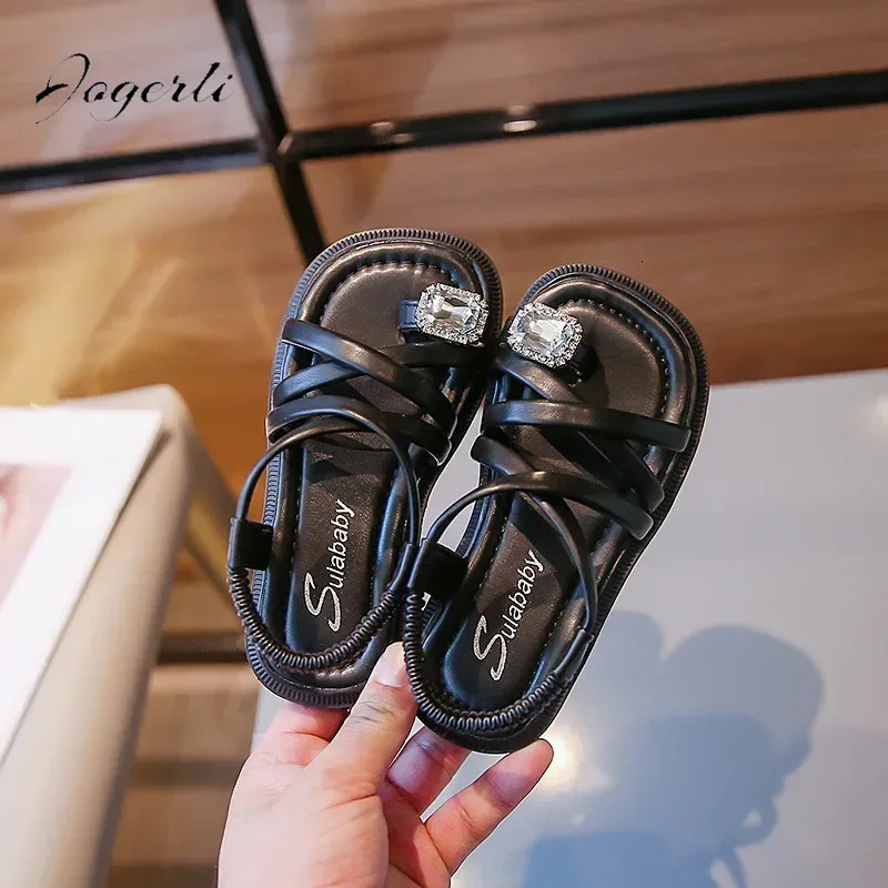 Kids Girls Toe Sandals Summer Rhinestone Fashion Sandals Children Stylish Non-slip Princess Shoes Slipper Size 23-36 250407